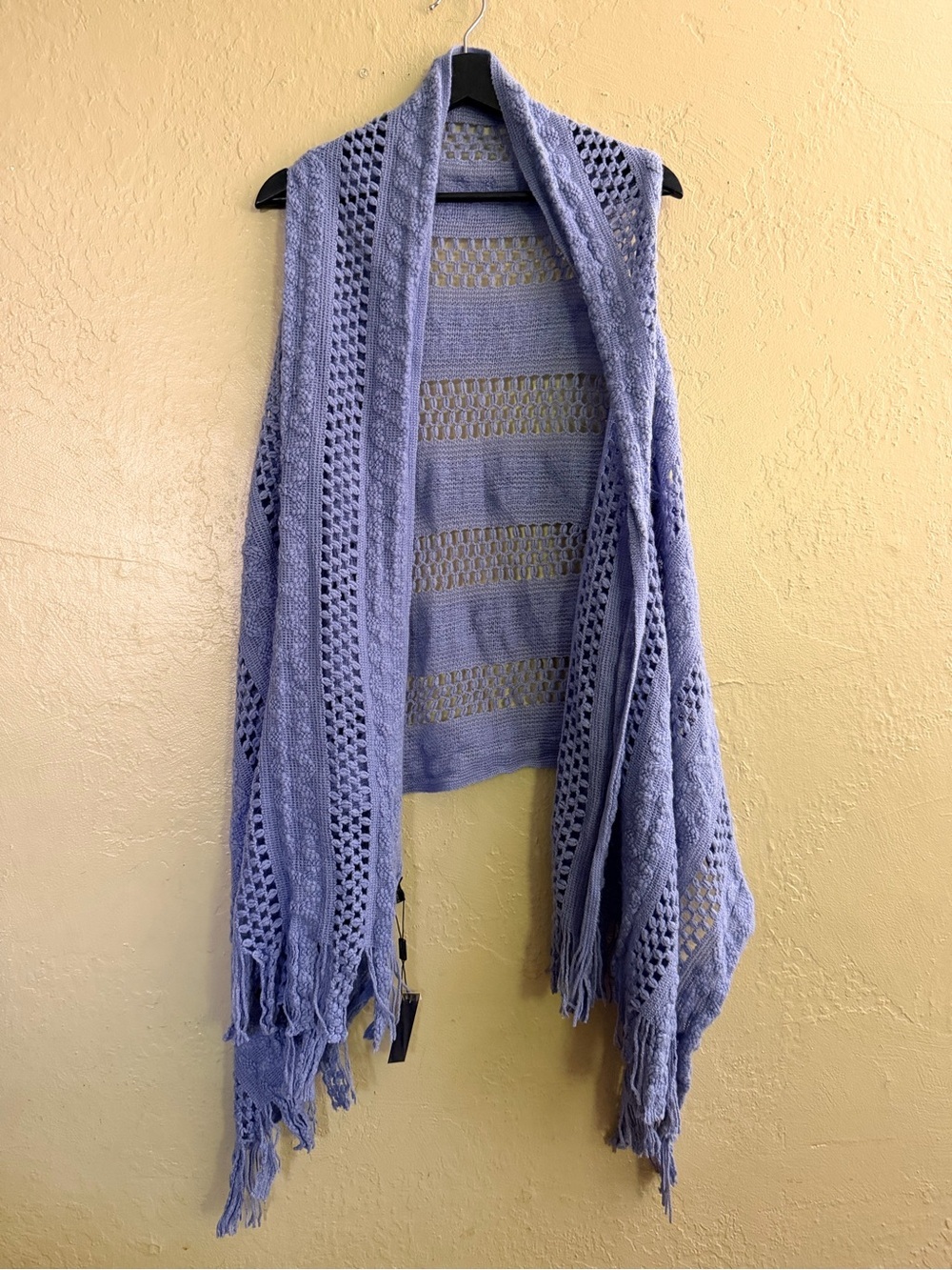 Light Purple Open-Knit Fringe Cardigan Sweater